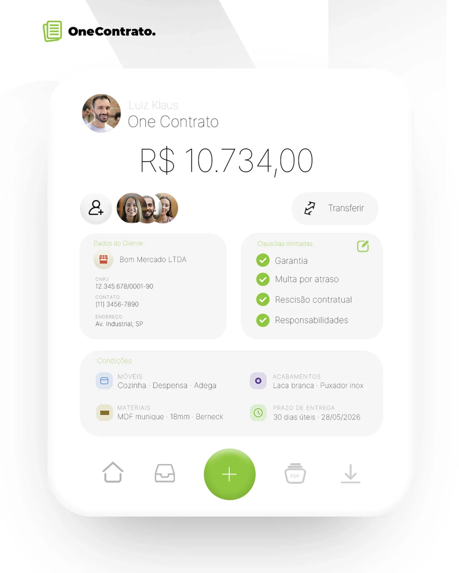 Mockup do app OneContrato