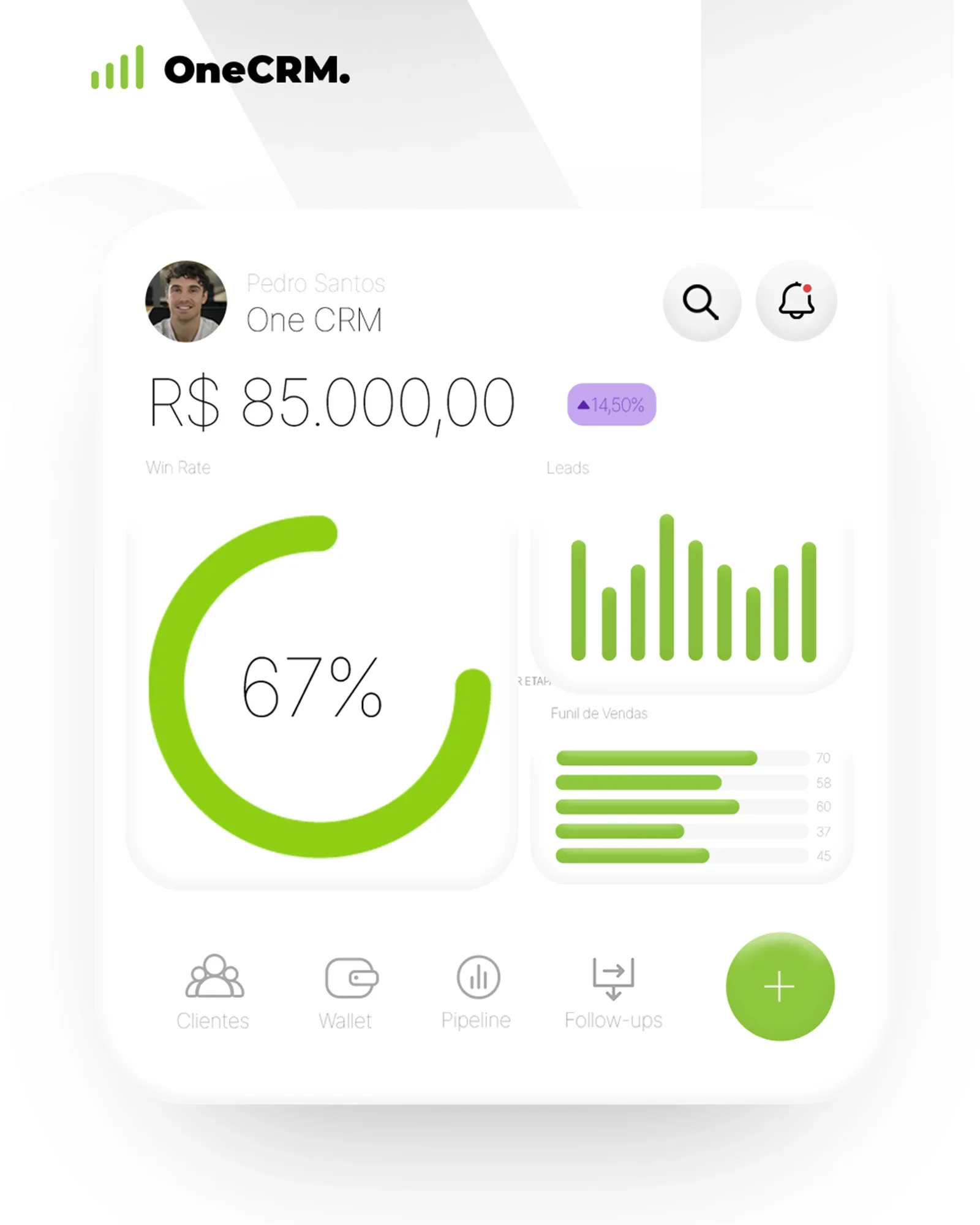 Mockup do app OneCRM