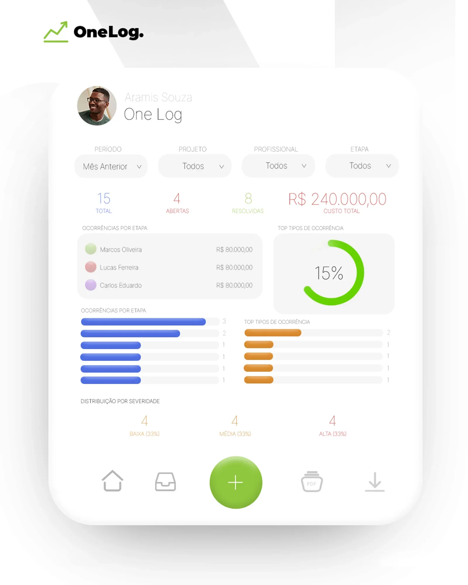 Mockup do app OneLog