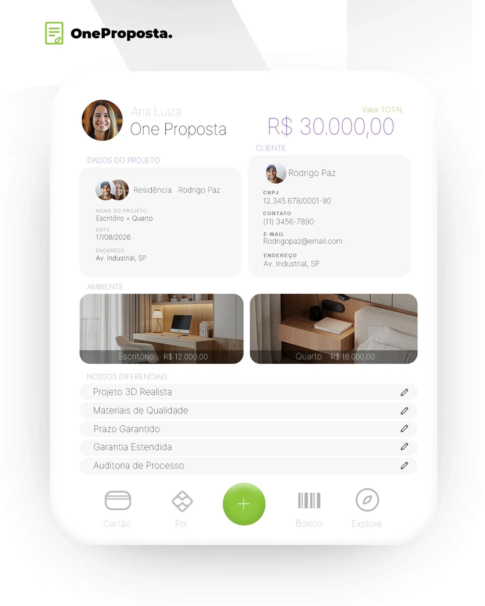 Mockup do app OneProposta