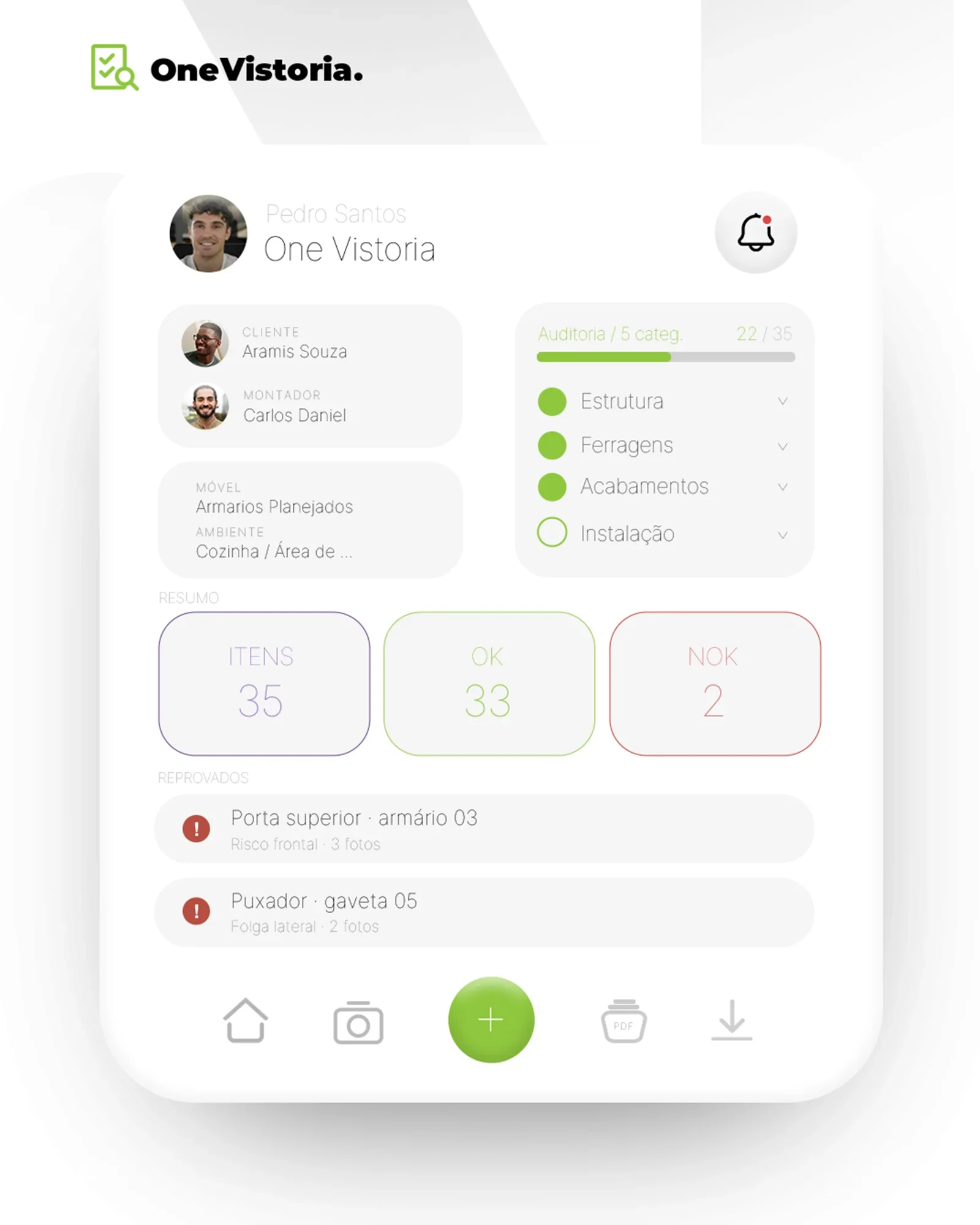Mockup do app OneVistoria
